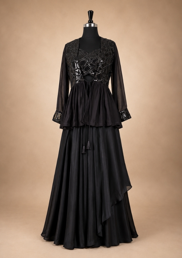 Black Peplum Skirt Set